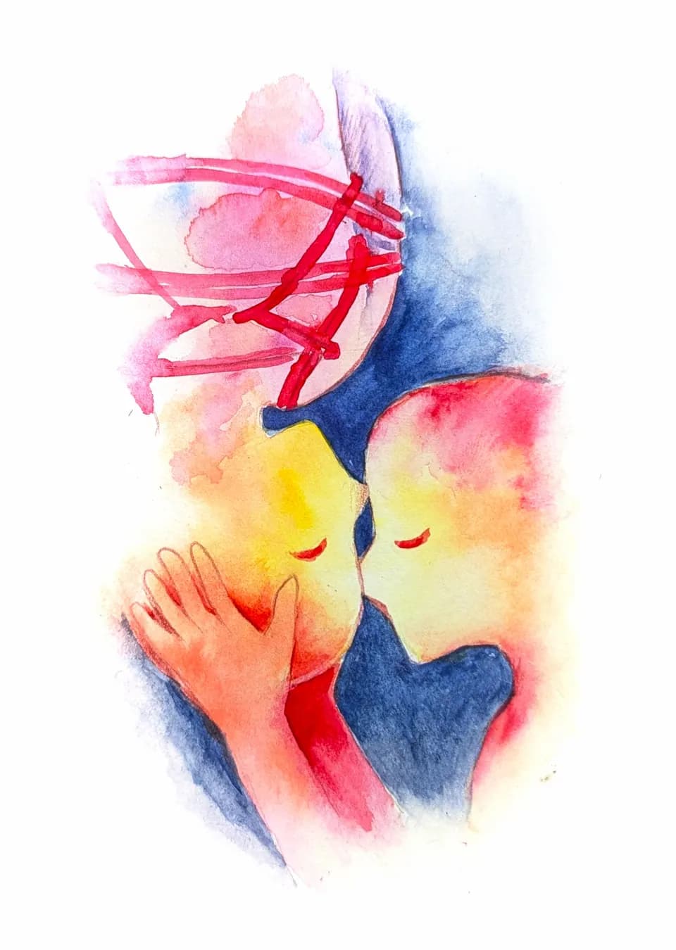 Watercolor illustration of hands holding rope in a tender gesture.