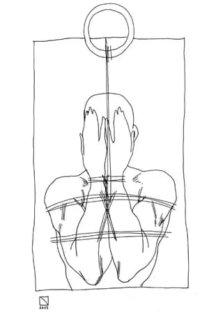 Line diagram showing rope placement on a person's torso viewed from above.
