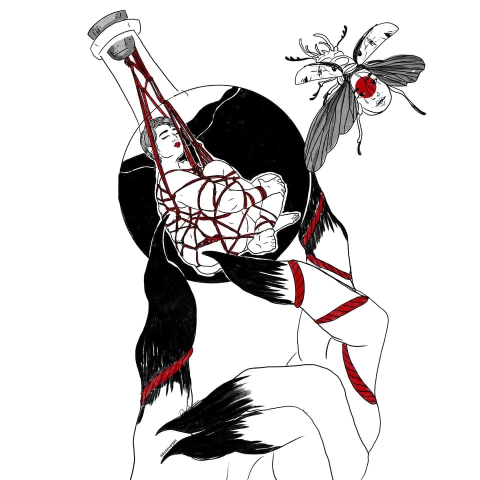 Illustrated person in rope with overlaid neurological and sensory imagery.