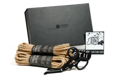 A beginner rope kit containing jute rope, safety scissors, and instructional guide.