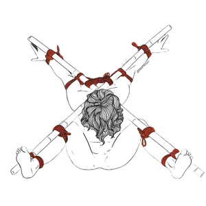 Overhead illustration of a person's legs bound with red rope.