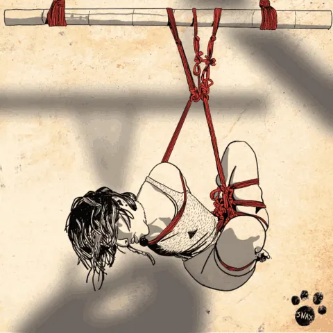 Illustrated detail showing rope suspension rigging setup.